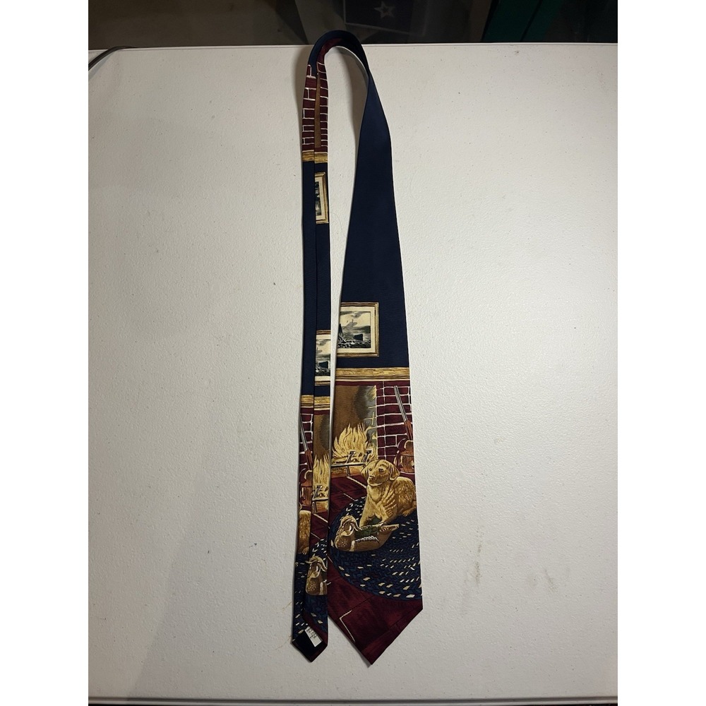 Field And Stream Necktie 100% Silk Made USA Golden Retriever Duck Hunting VTG‎